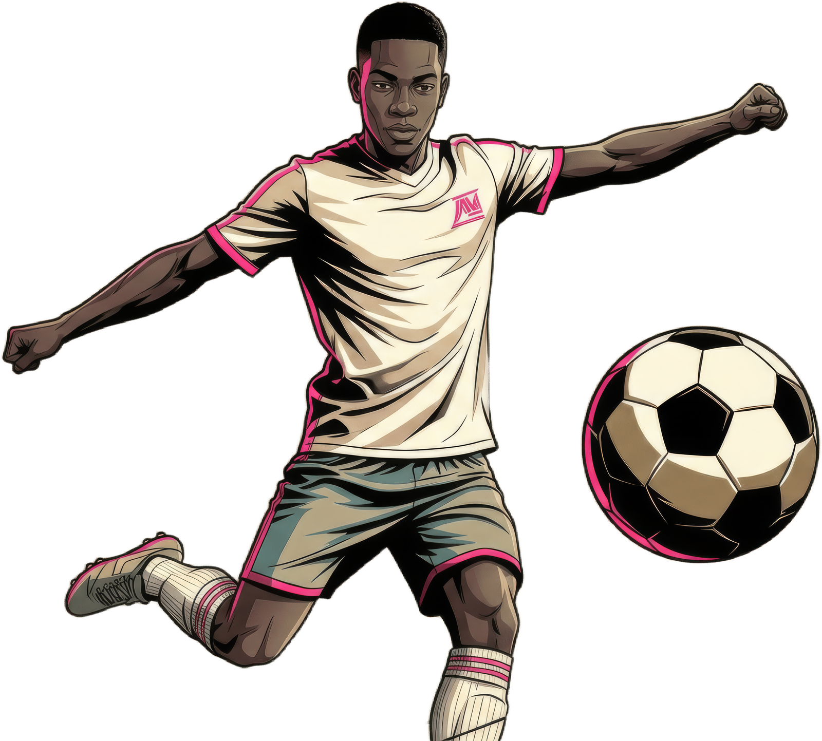 Illustration of Karim striking the ball